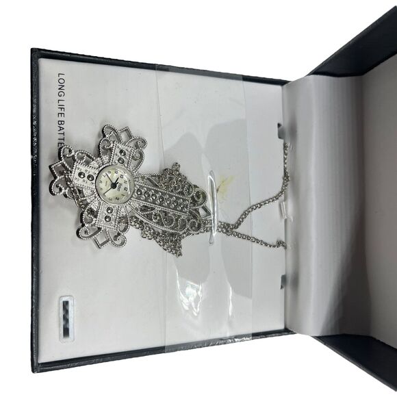 Galaxie By Elgin Cross Pendant Necklace Watch Women Silver Tone In Box Untested main image 9